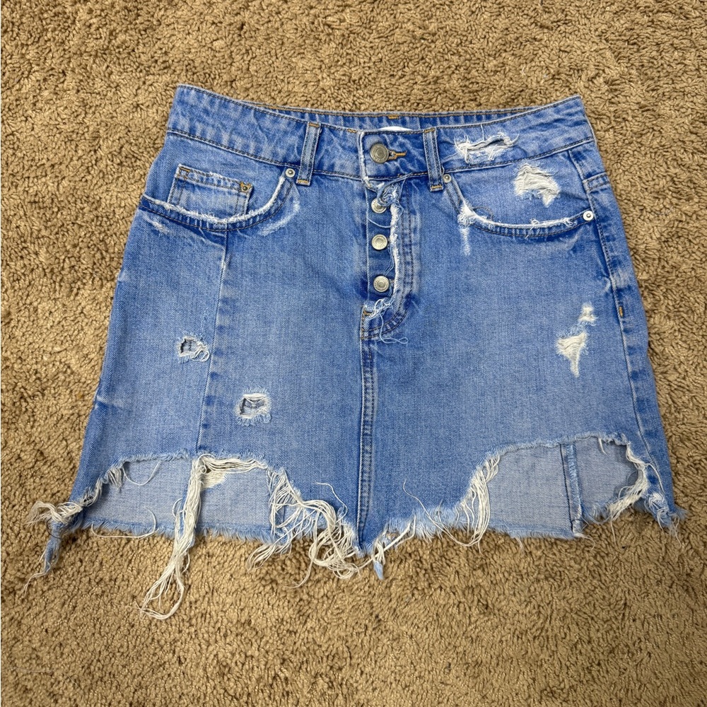 Zara Women's Distressed Light Blue Denim Mini Skirt